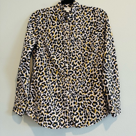 J.Crew Factory Leopard Print Button-Up Shirt Long Sleeve Cotton XS - Picture 1 of 5
